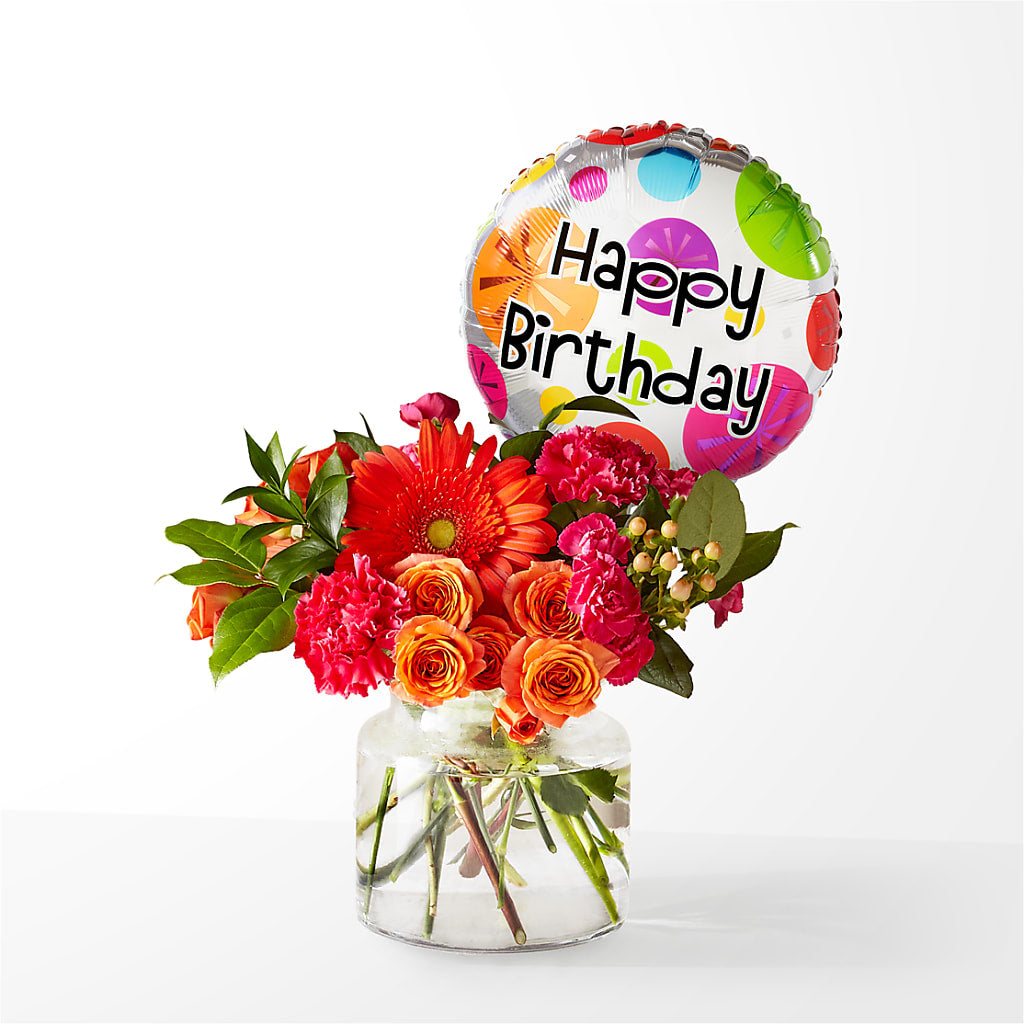 Fiesta Bouquet with Birthday Balloon – Landers Flowers, Savannah MO
