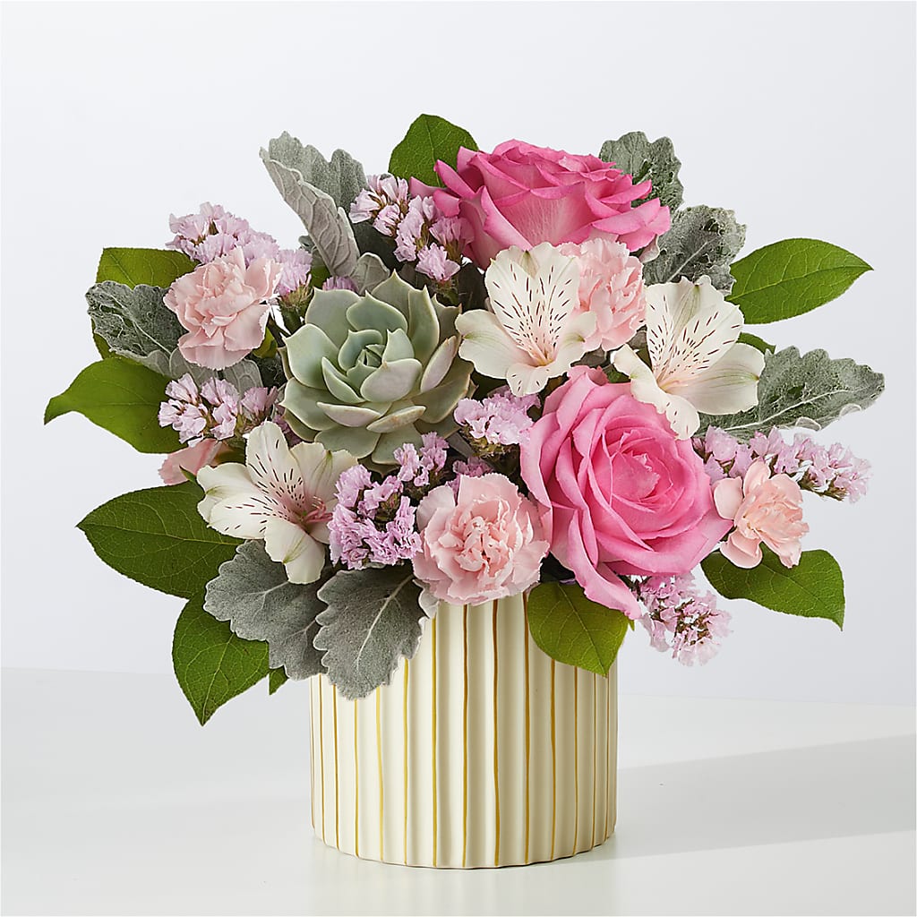Dusty Rose Bouquet with Ivory Vase – Landers Flowers, Savannah MO