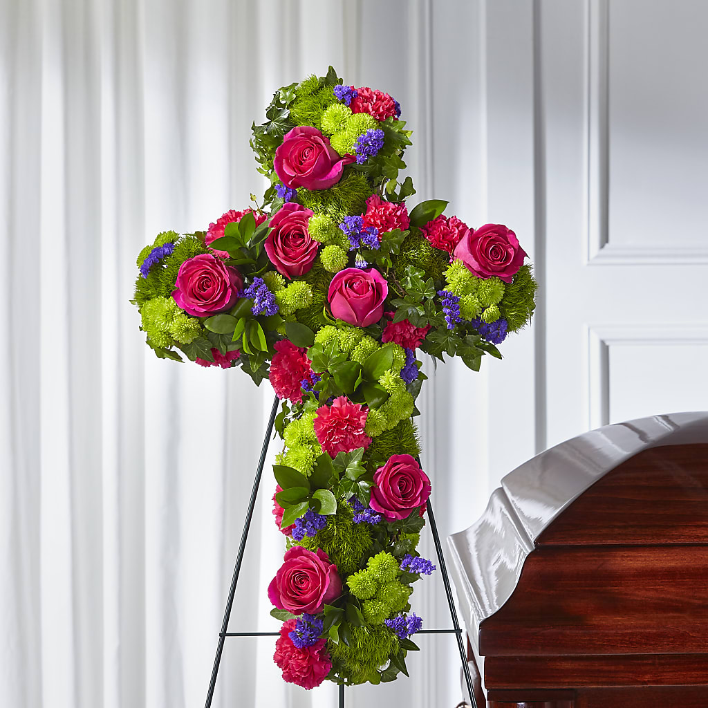 Tribute Rose Floral Cross – Landers Flowers, Savannah MO