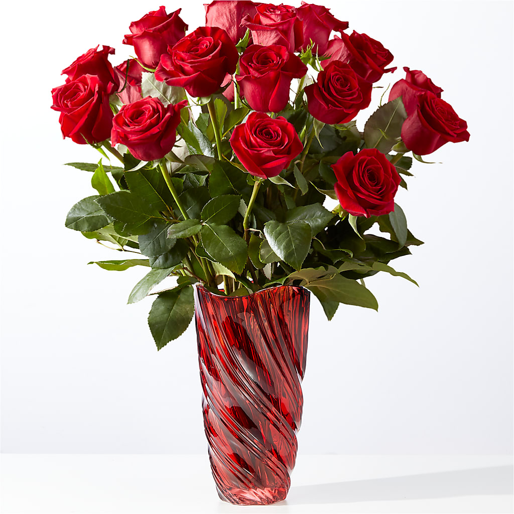 Classic Love Red Rose Bouquet with Luxe Swirl Vase – Landers Flowers, Savannah MO