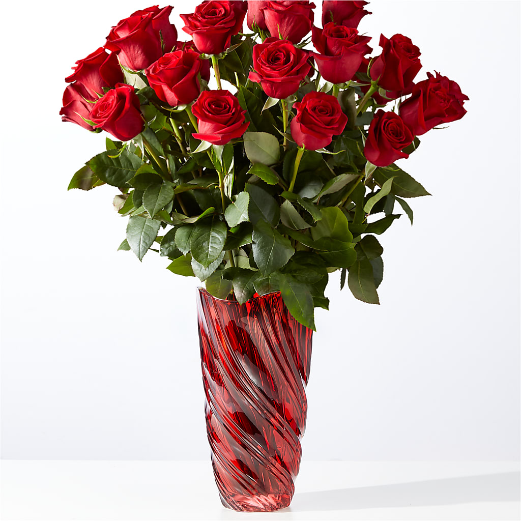 Classic Love Red Rose Bouquet with Luxe Swirl Vase – Landers Flowers, Savannah MO