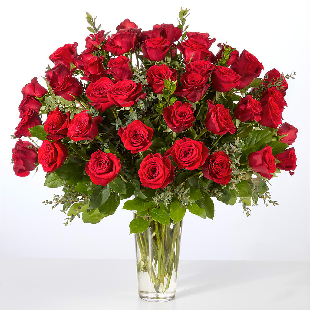 Forever Yours Fifty Stem Red Rose Bouquet – Landers Flowers, Savannah MO