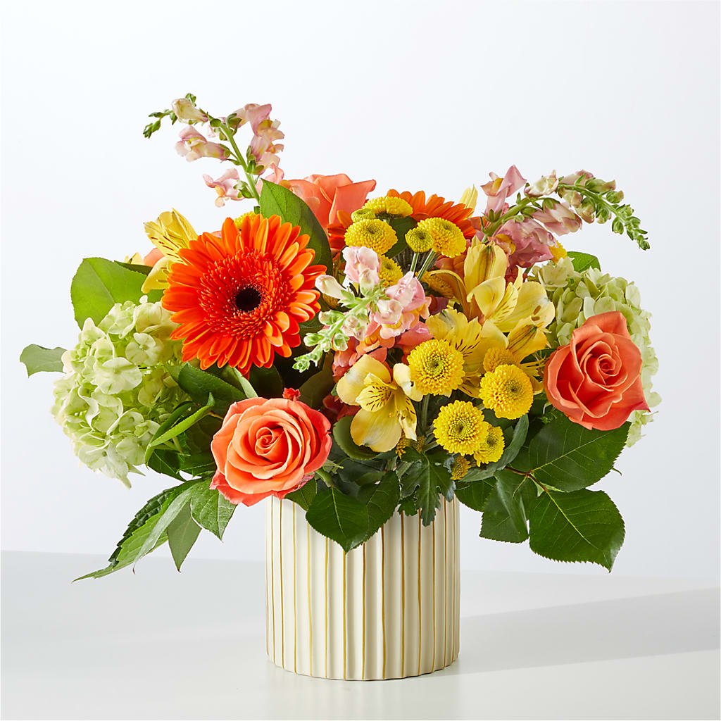 Autumn Sunshine Bouquet with Ivory Vase –  Landers Flowers, Savannah MO