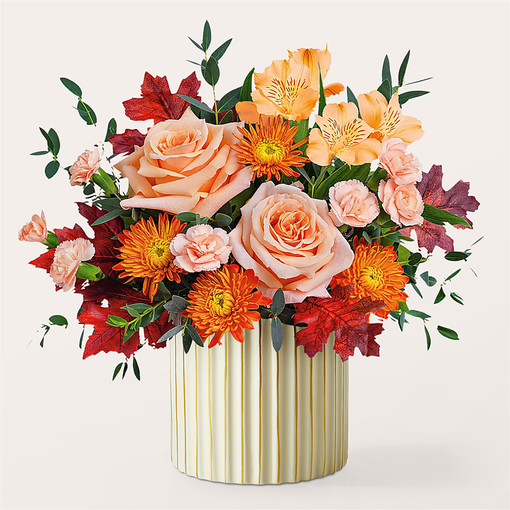 Spiced Latte Bouquet with Ivory Vase –  Landers Flowers, Savannah MO